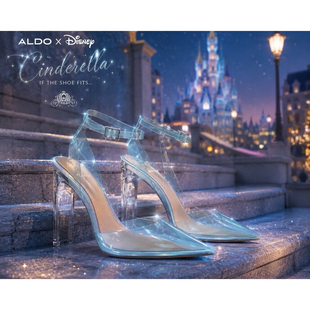 Aldo Disney Glass Slipper Heels Womens 8.5 Blue Clear Cinderella Strap‎ Pump